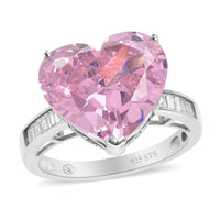LUSTRO STELLA Finest Pink and White CZ (Hrt Free Size) Heart Ring in Sterling Silver 16.50 ctw