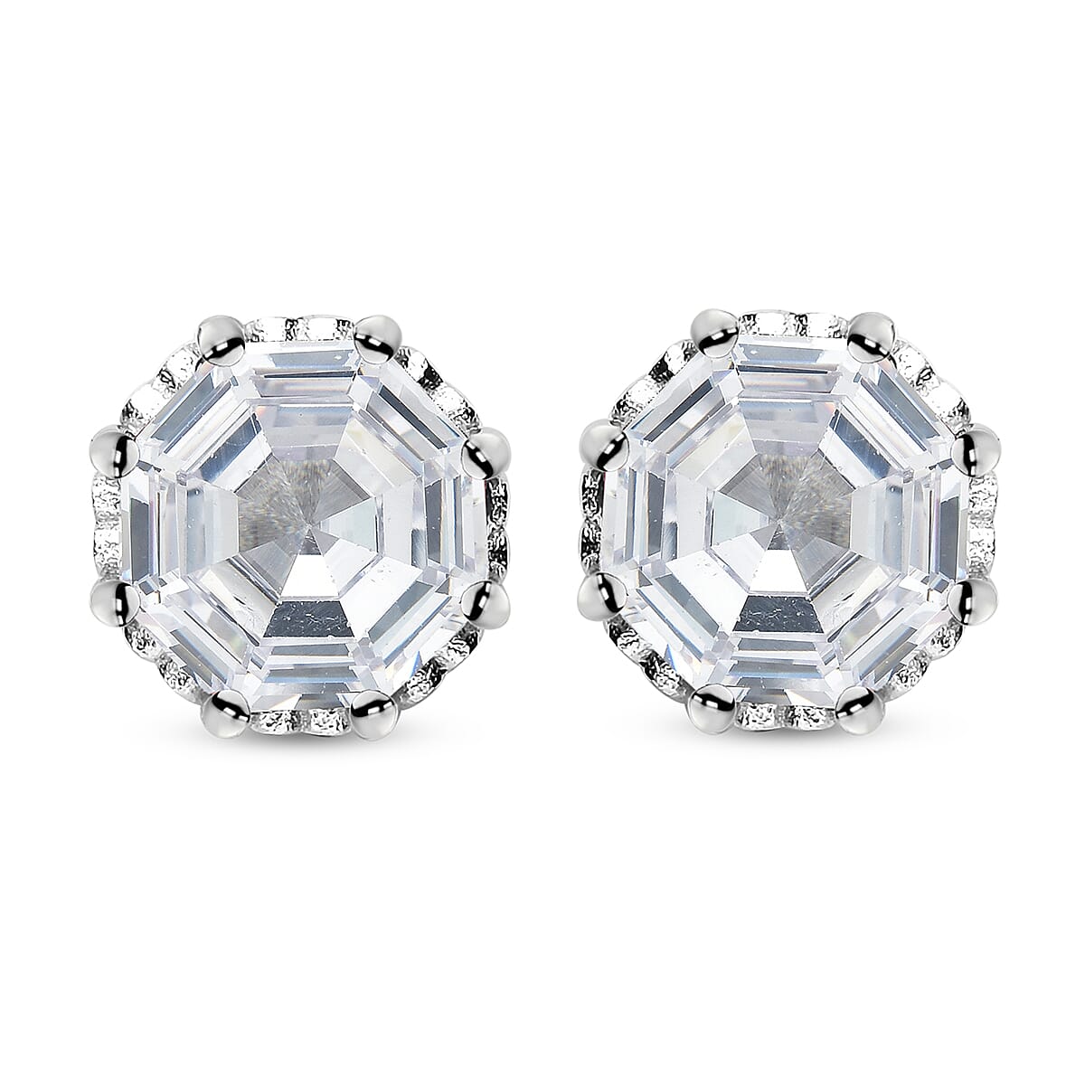 LUSTRO STELLA OCTALLION CUT Finest CZ Stud Earrings in Sterling Silver 8.00 ctw