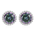 Finest Green Mystic Color Halo Stud Earrings in Sterling Silver| White Cubic Zirconia Earrings 7.75 ctw - Sticky add to cart bar