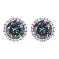 Finest Green Mystic Color Halo Stud Earrings in Sterling Silver| White Cubic Zirconia Earrings 7.75 ctw