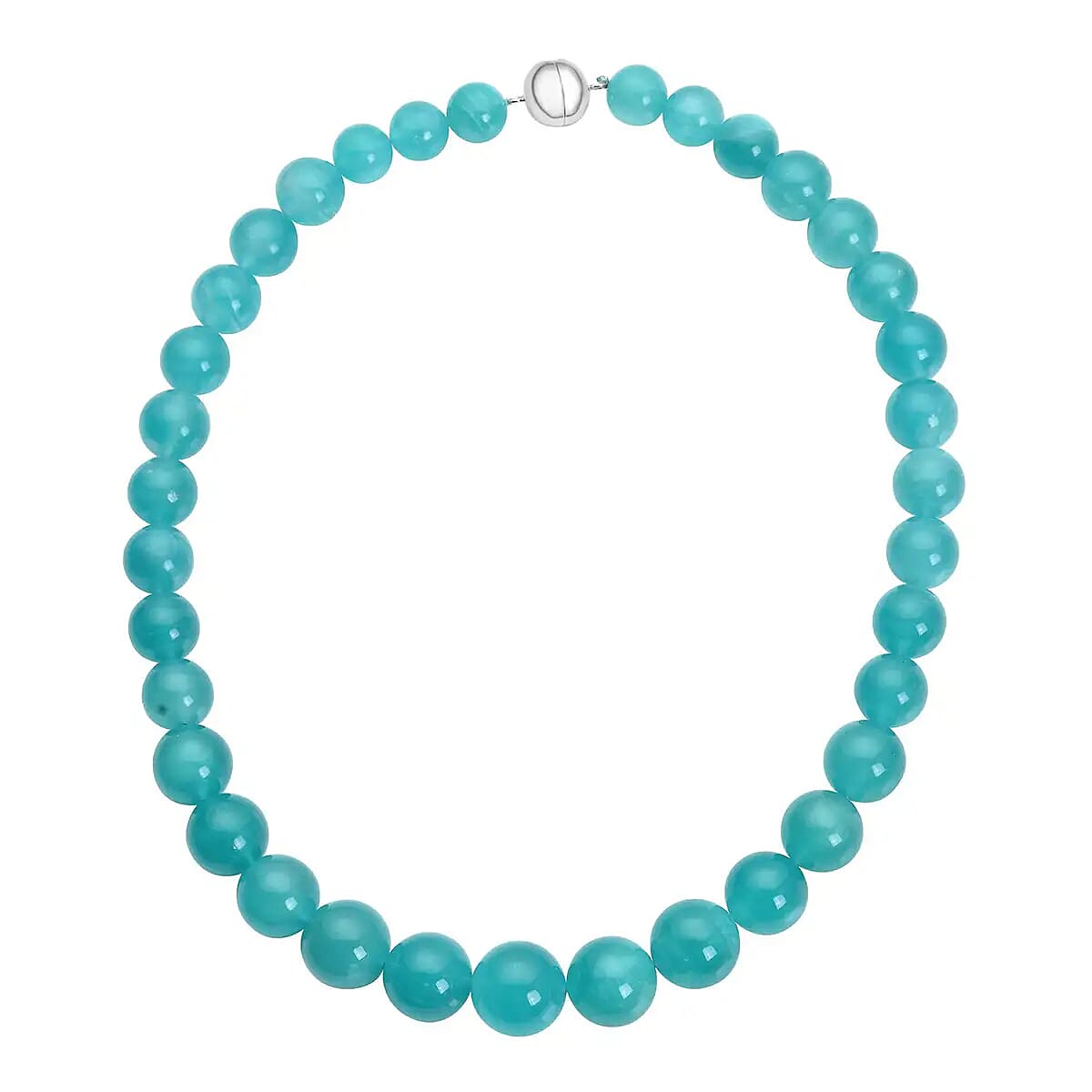 Amazonite Beaded Necklace 18 Inches with Magnetic Lock in Rhodium Over Sterling Silver 485.00 ctw