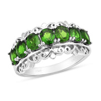 Natural Chrome Diopside Half Eternity Band Ring in Rhodium Over Sterling Silver 2.75 ctw