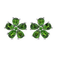 Natural Chrome Diopside Flower Earrings in Rhodium Over Sterling Silver 1.85 ctw