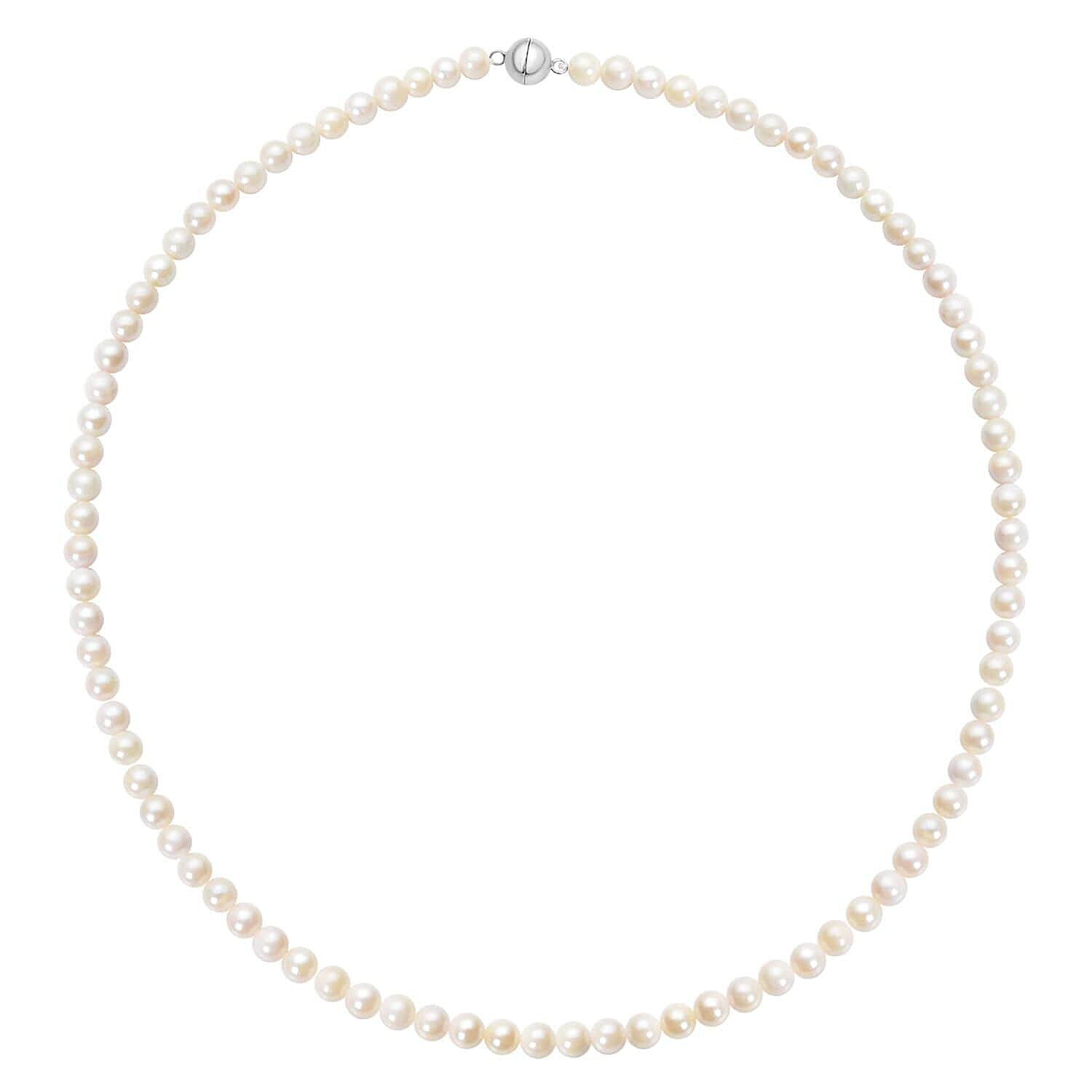 Freshwater Pearl Beaded Necklace, Pearl Necklace, Sterling Silver Necklace, 18 Inches Necklace with Magnetic Lock