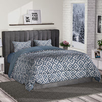 Blue Solid and Geometrical Print Microfiber 3pcs Comforter Set  - Queen