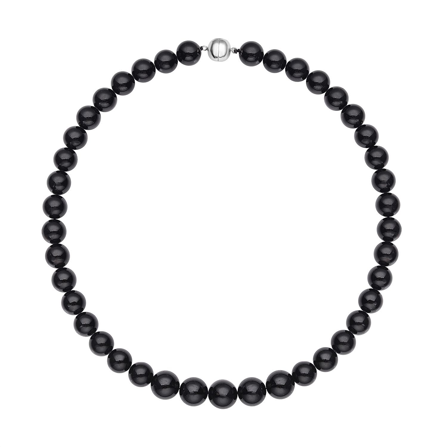 Australian Black Tourmaline Beaded Necklace 20 Inches with Magnetic Clasp in Rhodium Over Sterling Silver 131.50 ctw