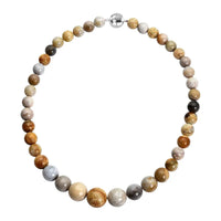 Multi Color Fossil Coral Beaded Necklace 20 Inches with Magnetic Clasp in Rhodium Over Sterling Silver 620.00 ctw