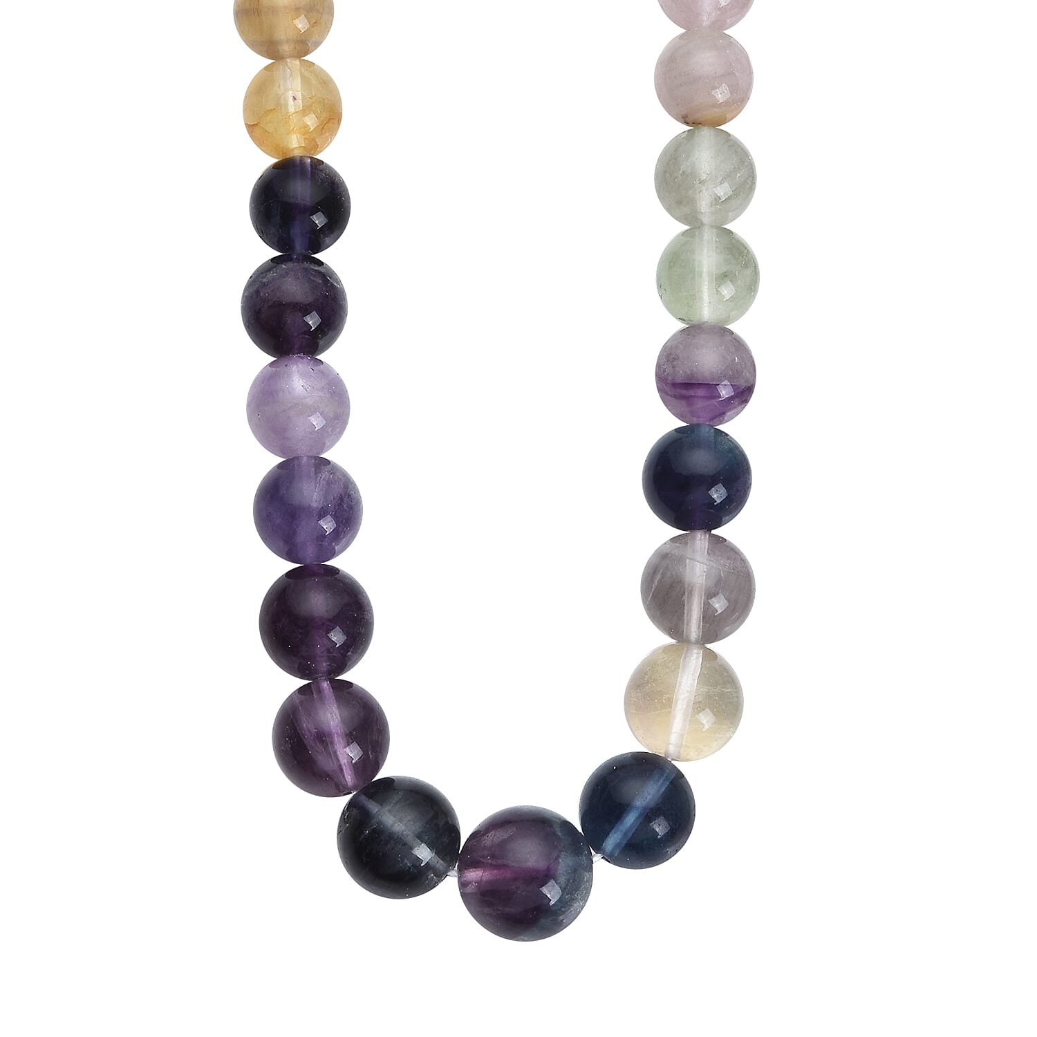 Multi Fluorite Bead Necklace Rhodium Plated Sterling Silver, Bead Jewelry Gifts For Women