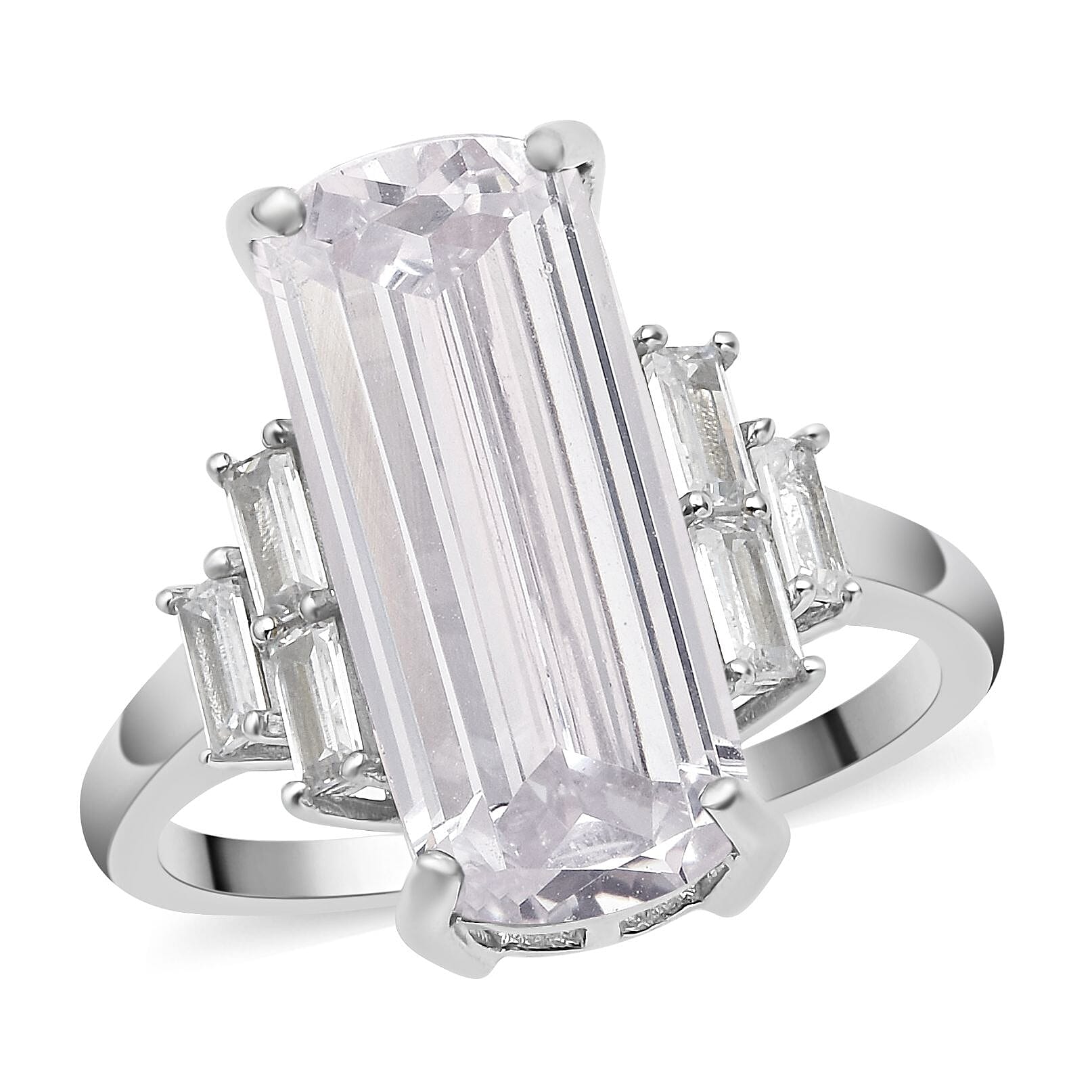 LUSTRO STELLA Finest CZ Elongated Ring in Platinum Over Sterling Silver 10.35 ctw