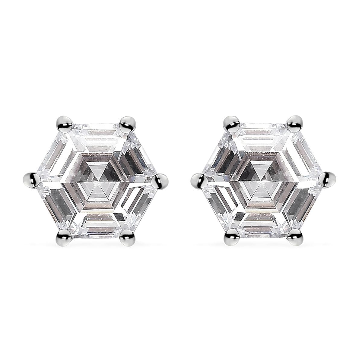 LUSTRO STELLA Finest CZ Solitaire Stud Earrings in Platinum Over Sterling Silver 6.40 ctw