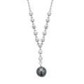 Tahitian Cultured Pearl 9-10mm and White Zircon Necklace 18 Inches in Rhodium Over Sterling Silver 0.65 ctw - Sticky add to cart bar