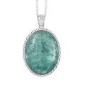 Green Ocean Jasper Oval Pendant Necklace 18 Inches in Silvertone 65.00 ctw - Sticky add to cart bar