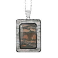 Rainbow Jasper and Red Zebra Jasper Rectangle Pendant Necklace 18 Inches in Silvertone 80.00 ctw