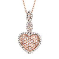 14K Rose Gold Natural Pink and White Diamond SI-I1 Pendant Necklace 18 Inches 4 Grams 0.75 ctw