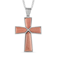 Gold Sandstone Cross Pendant Necklace 18 Inches in Silvertone 61.25 ctw