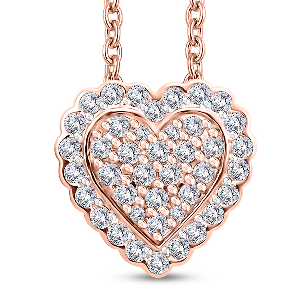 14K Rose Gold Natural Pink and White Diamond Heart Pendant Necklace 18 Inches 3.20 Grams 0.40 ctw