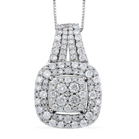 NY Closeout 10K White Gold Diamond Cluster Pendant Necklace 18 Inches 1.00 ctw