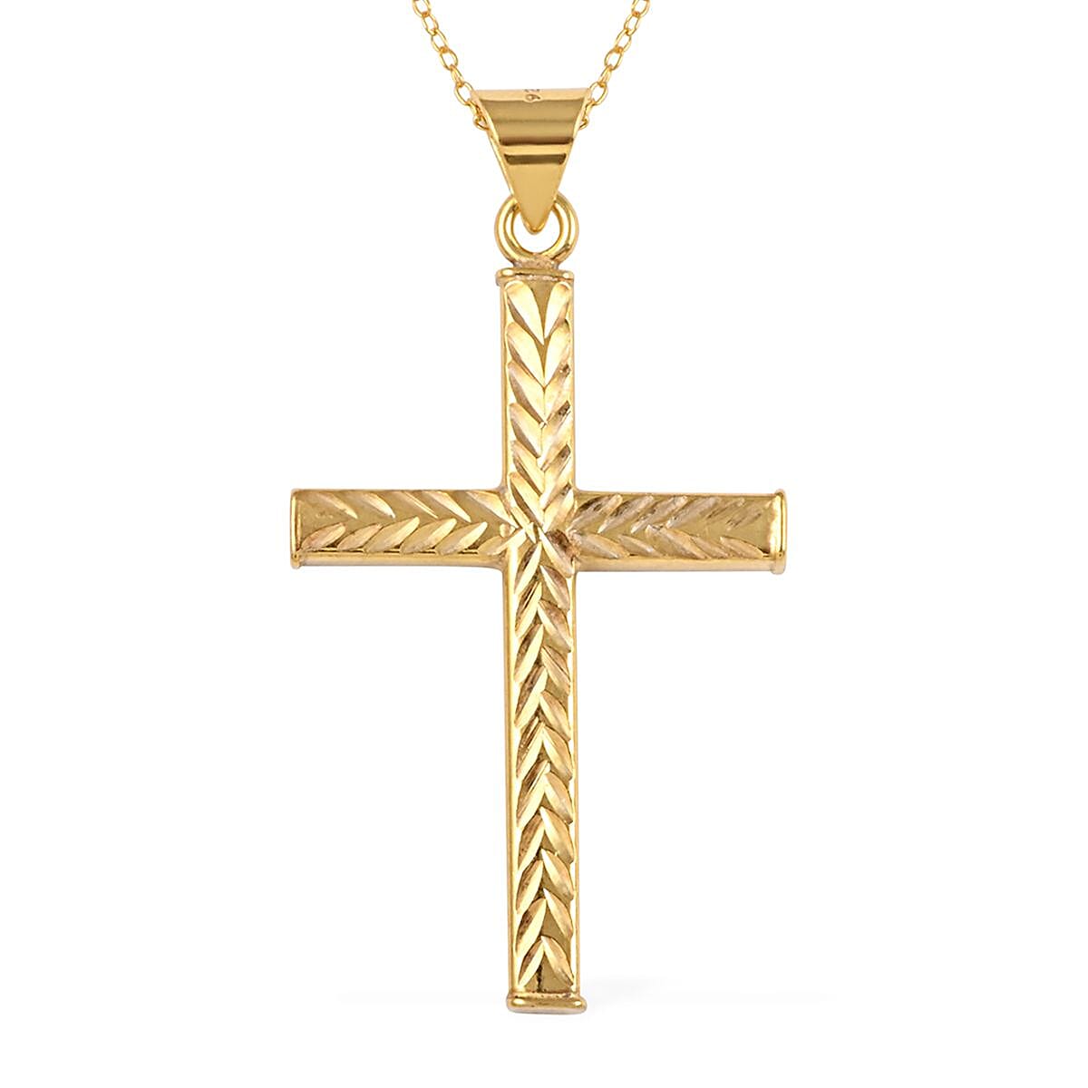 14K Yellow Gold Over Sterling Silver Cross Pendant Necklace 18 Inches 2.30 Grams