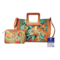 SUKRITI Set of 3, Tan Leopard in Forest Hand Painted Leather Tote Bag with Leather Pouch with 1 Box Leather Wipes - Sticky add to cart bar