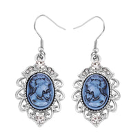 Blue Cameo, Multi Gemstone Necklace (20-22 Inches) and Earrings in Silvertone