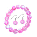 Simulated Pink Color Mystic Topaz Beaded Stretch Bracelet and Earrings in Stainless Steel - Sticky add to cart bar