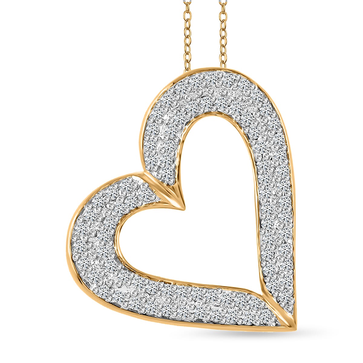 Diamond Necklace in 14K YG Over Sterling Silver, Sterling Silver Heart Pendant, Diamond Necklace, Wedding Gifts (18 Inches) 0.50 ctw