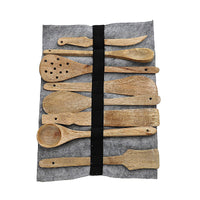 Set of 8 Pc Non Stick Spatulas & Ladles Wooden Spoon with Felt Pouch