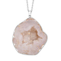 White Drusy Quartz Pendant Necklace 24 Inches in Silvertone and Stainless Steel - Sticky add to cart bar