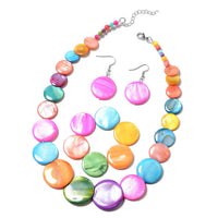 Set of 3 Multi Color Shell Pearl Stretch Bracelet and Fish Hook Earrings and Necklace 18-20 Inches in Stainless Steel