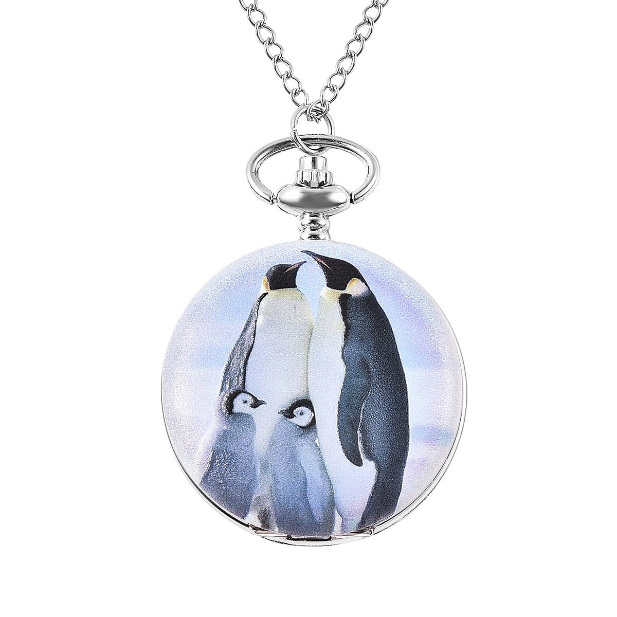 STRADA Japanese Movement Giraffe Pattern Pocket Watch with Chain (31.5 In) in Silvertone (1)