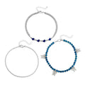 Blue Austrian Crystal, Enameled Set of 3 Charms Anklet 10-12 Inches in Silvertone - Sticky add to cart bar