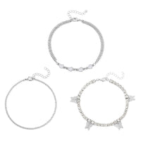Blue Austrian Crystal, Enameled Set of 3 Charms Anklet 10-12 Inches in Silvertone