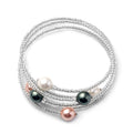 Puka Shell Pearl Set of 3 Bangle Bracelet in Silvertone - Sticky add to cart bar