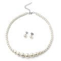 Set of 2 Simulated White Pearl Necklace 20-22 Inches and Earrings in Silvertone and Stainless Steel - Sticky add to cart bar