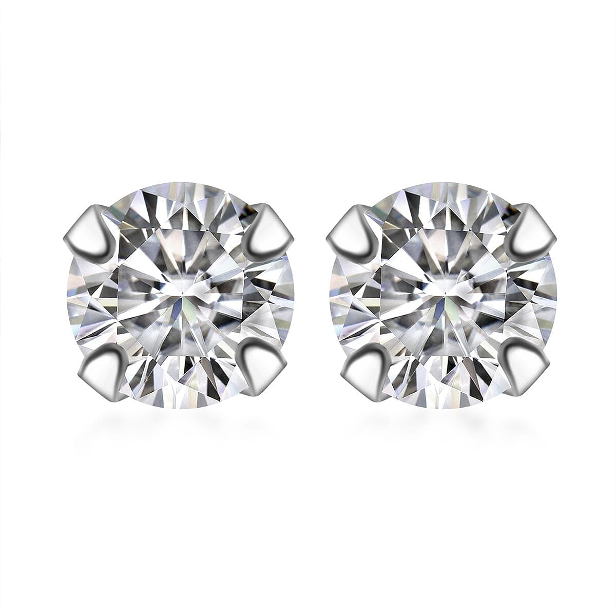 Set of 2 Simulated White and Green Diamond Stud Earrings in Sterling Silver