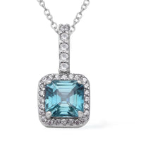 Cambodian Blue Zircon, Natural White Zircon Pendant Necklace (18 Inches) in Platinum Over Sterling Silver 2.90 ctw