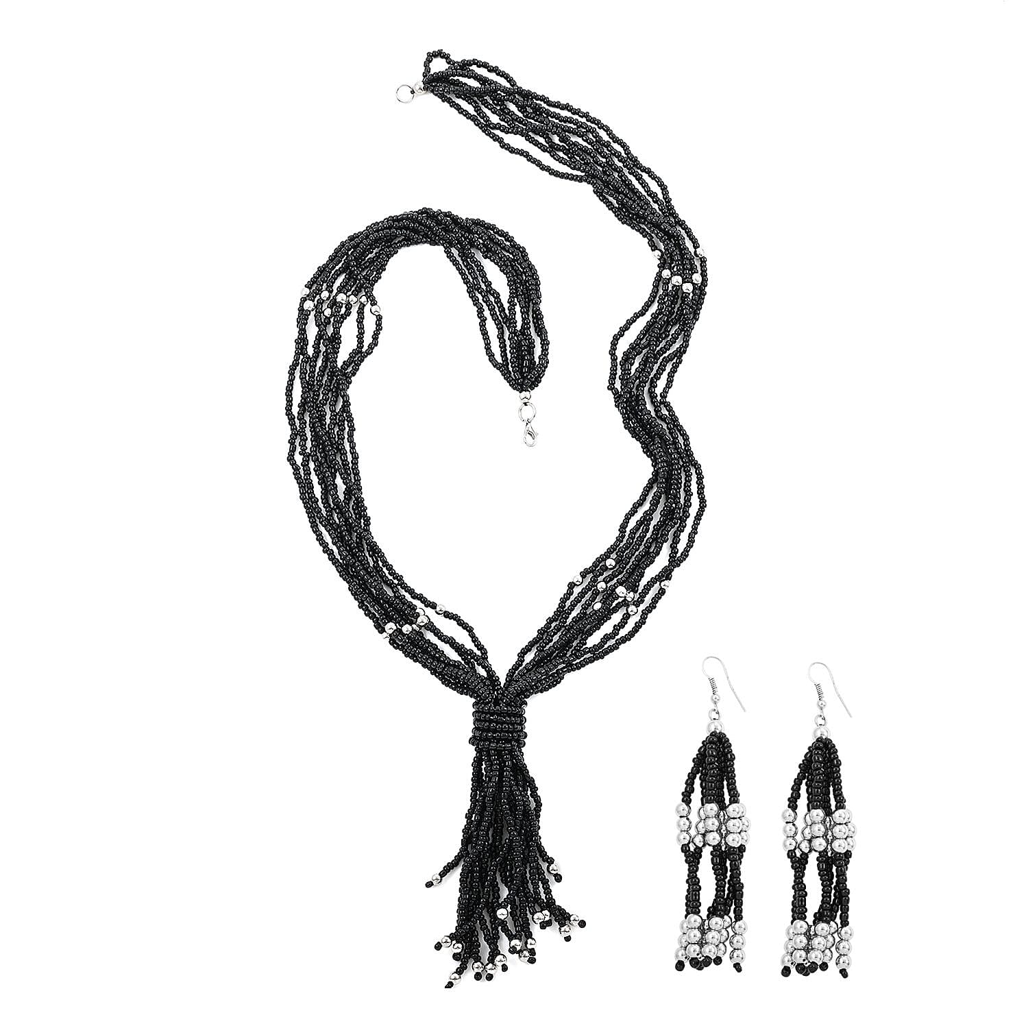 Black Resin, Dangle Earrings and Necklace in Stainless Steel