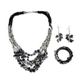 Blue Seed Bead Earrings and Wrap Bracelet and Multi Strand Necklace 22 Inches in Stainless Steel - Sticky add to cart bar