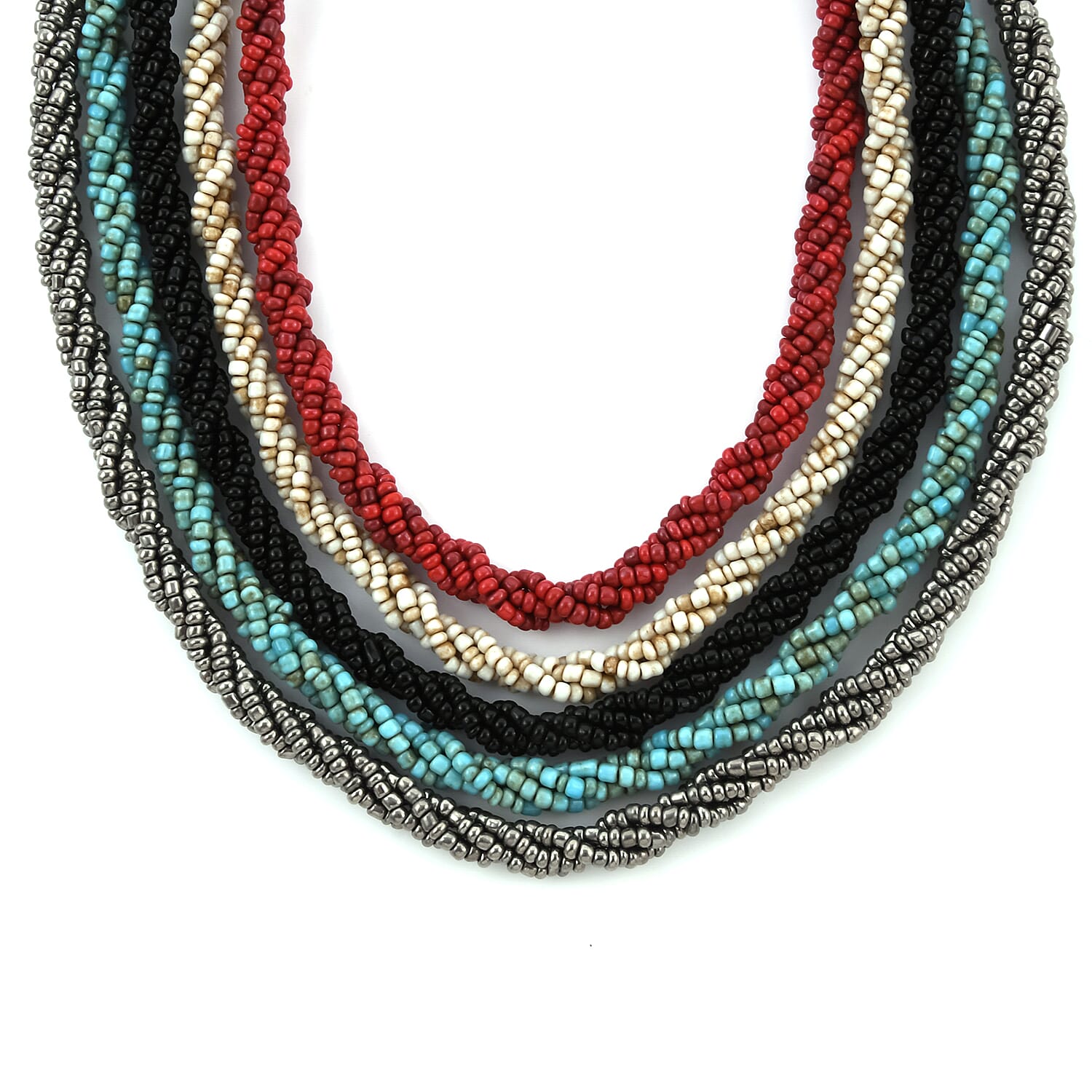 Set of 5 Multi Gemstone Twisted Beaded Necklace 40 Inches