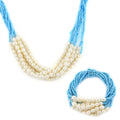 Blue Seed Beads, Multi Strand Necklace 16 Inches and Stretch Bracelet - Sticky add to cart bar