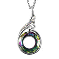 Glass and Multi Color Austrian Crystal Peacock Pendant Necklace in Stainless Steel 20 Inches - Sticky add to cart bar