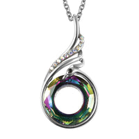 Glass and Multi Color Austrian Crystal Peacock Pendant Necklace in Stainless Steel 20 Inches