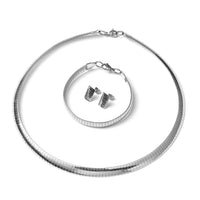 Omega Necklace 18 Inches and Bracelet (7.75in) and Omega Clip Earrings in Stainless Steel 32.45 Grams