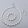 Simulated White Pearl and Resin Stretch Bracelet and Earring and Necklace 21-23 Inches in Silvertone & Stainless Steel - Sticky add to cart bar