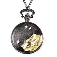 Strada Crystal Japanese Movement Carved Leopard Pocket Watch with Chain 31 Inches