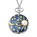Strada Crystal Japanese Movement Carved Moon & Star Pocket Watch with Chain 31 Inches - Sticky add to cart bar