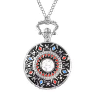 Strada Crystal Japanese Movement Carved Moon & Star Pocket Watch with Chain 31 Inches
