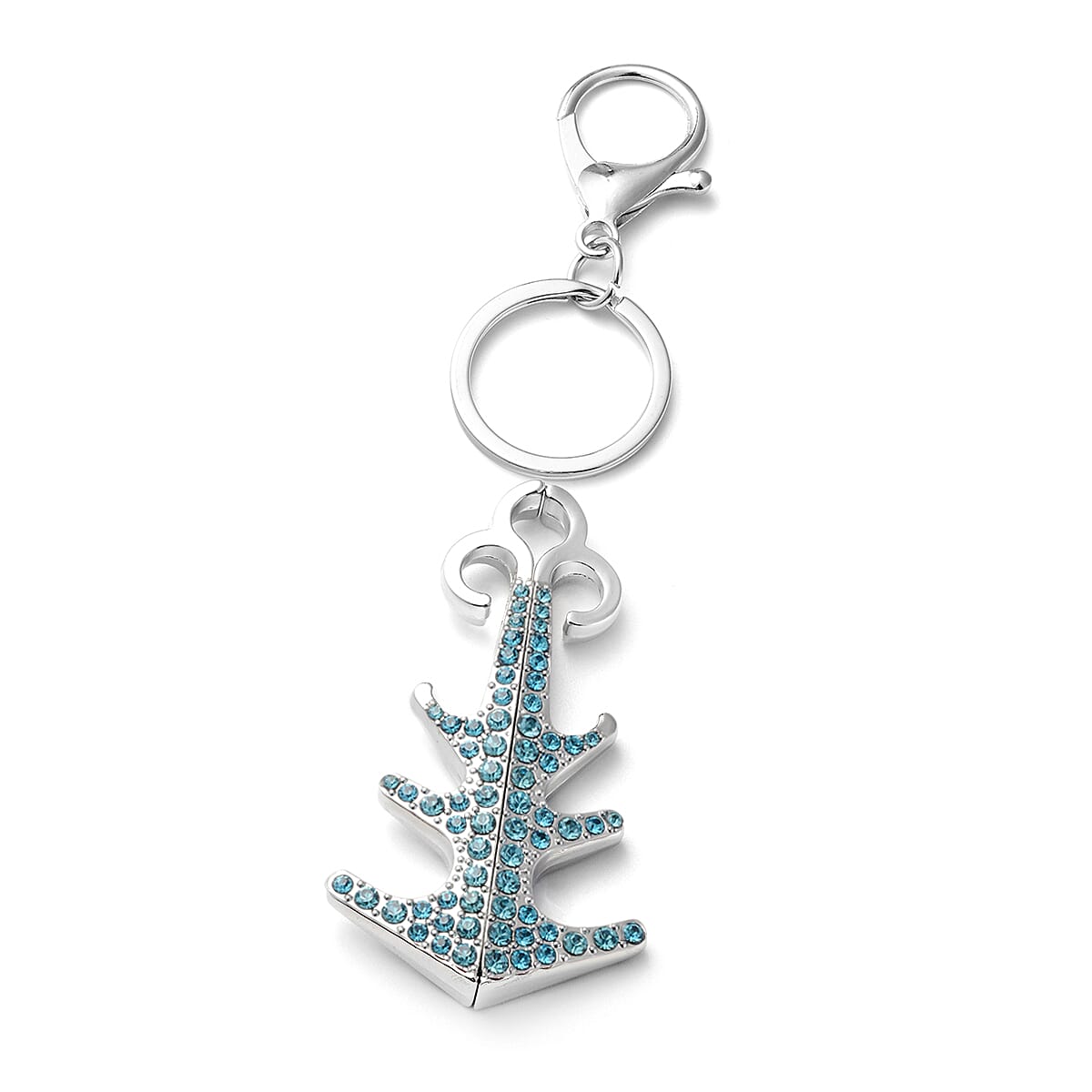 Blue Austrian Crystal Enameled Anchor Convertible Pendant Necklace 24-26 Inches in Silvertone