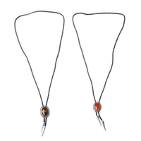 Set of 2 Enhanced Red Agate, South African Yellow Tiger's Eye, Faux Leather Adjustable Lariat Necklace 18-34 Inches in Silvertone