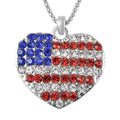 Multi Color Austrian Crystal USA Flag Design Heart Pendant Necklace (22-24 Inches) in Silvertone - Sticky add to cart bar